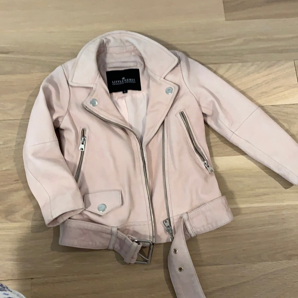 Girls’ pink leather motorcycle jacket